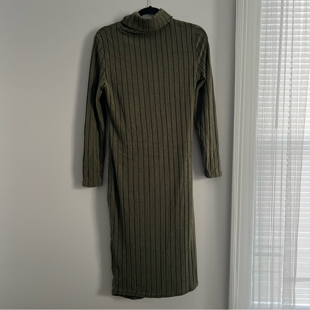 SHEIN Dark Green Ribbed Long Sleeve Dress